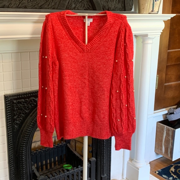 Brown and Ivy pearl embellished balloon sleeve sweater. Worn a few times - Picture 4 of 5